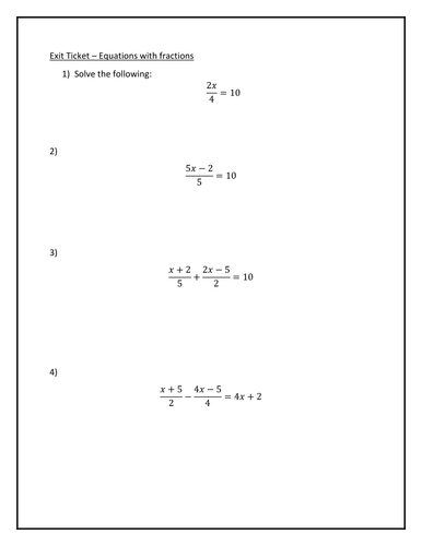 Exit Ticket - Equations with fractions