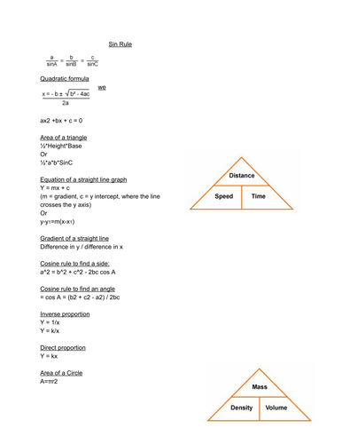 New GCSE Maths 9-1 - complete equation list