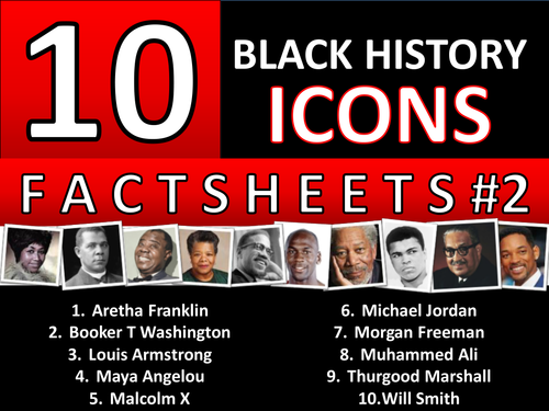 10 x Black History Month Famous People Icons 2 Factsheet Worksheet Keyword Starter Settler