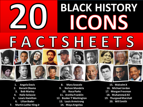 20 x Black History Month Famous People Icons Factsheets Worksheet Keyword Settler Homework