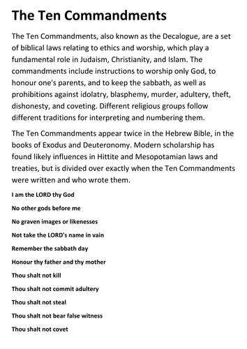 The Ten Commandments Handout