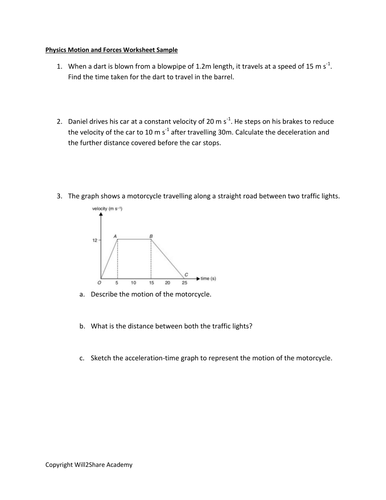 FREE : Motion and Forces Sample Question Worksheet