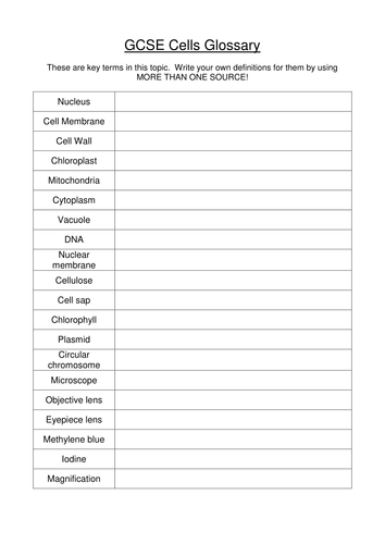 GCSE Biology Unit 1 Glossaries