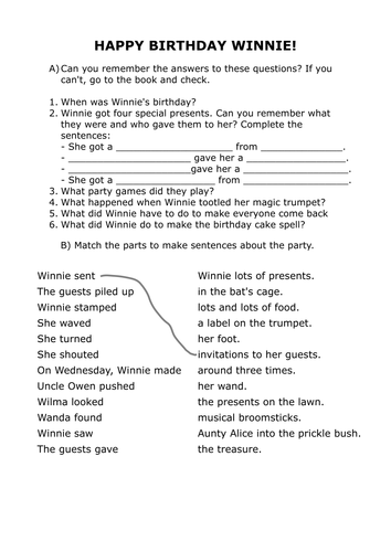 worksheet kindergarten birthday Winnie Happy by  reading mbrizz Birthday,  worksheet