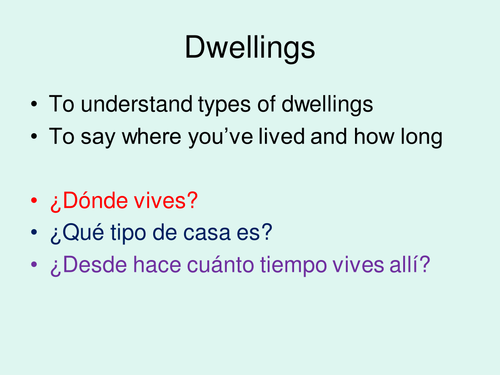 GCSE Spanish- house and dwelling types/How long you have lived somewhere