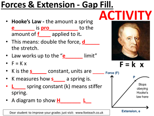 Required practical - force and extension, Hooke's law, experiment, calculations. Complete lesson.