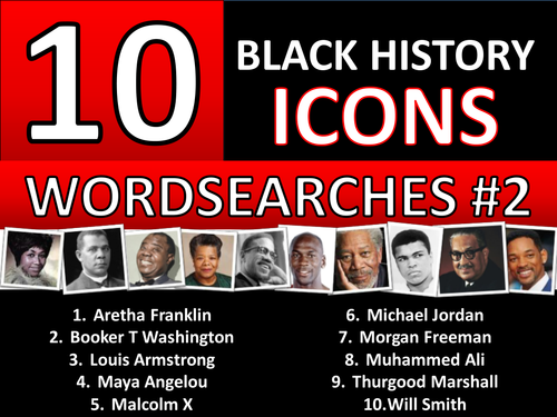 10 x Black History Month Famous People Icons 2 Wordsearches Keyword Starter Settler Wordsearch