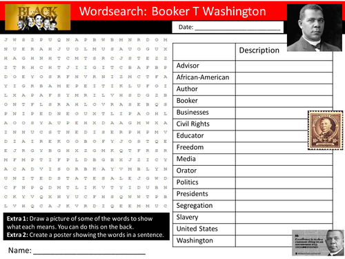 Booker T Washington Wordsearch Keyword Starter Settler Activity Cover Lesson Black History Month