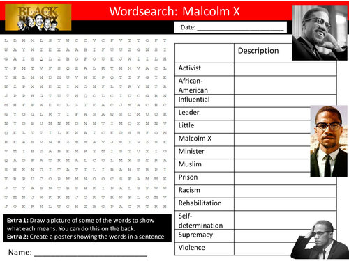 Malcolm X Wordsearch Keyword Starter Settler Activity Cover Lesson Black History Month