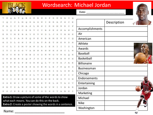 Michael Jordan Wordsearch Keyword Starter Settler Activity Cover Lesson Black History Month