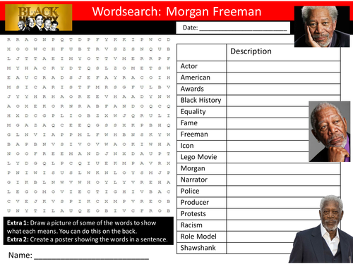 Morgan Freeman Wordsearch Keyword Starter Settler Activity Cover Lesson Black History Month