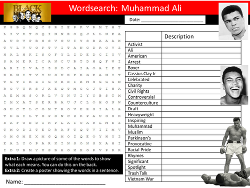 Muhammad Ali Wordsearch Keyword Starter Settler Activity Cover Lesson Black History Month