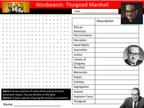 Thurgood Marshall Wordsearch Keyword Starter Settler Activity Cover Lesson Black History Month