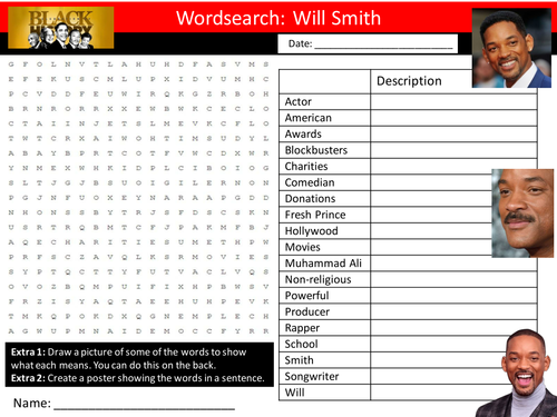 Will Smith Actor Wordsearch Keyword Starter Settler Activity Cover Lesson Black History Month