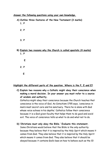 Sources of wisdom and authority exam style task