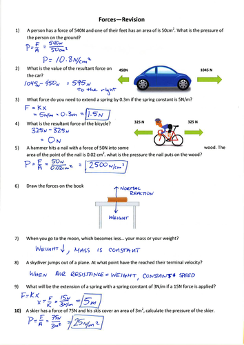 ks3 forces revision questions and marksheme teaching resources
