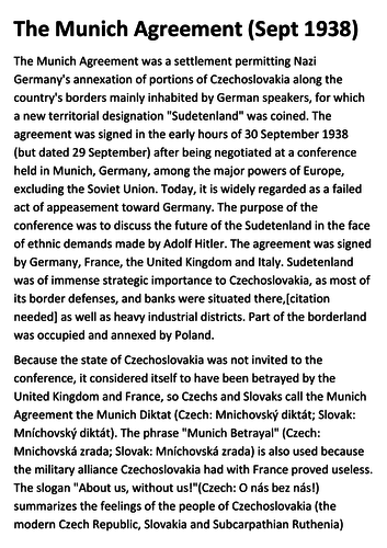 The Munich Agreement Handout