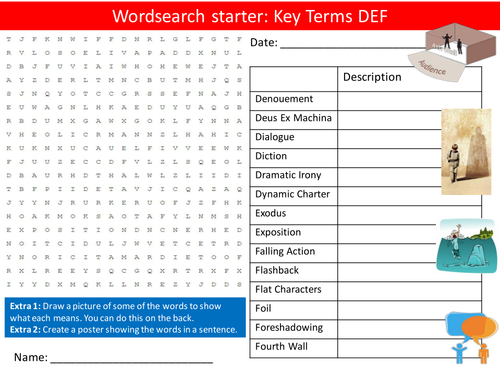 Drama Key Terms Glossary DEF Keyword Wordsearch Crossword Anagrams Brainstormer Starters Settlers