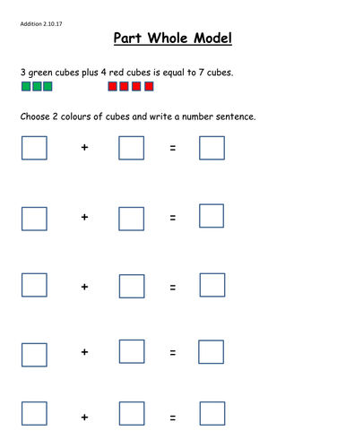 Part Whole Model  and Addition symbol  Year 1 White Rose Resource