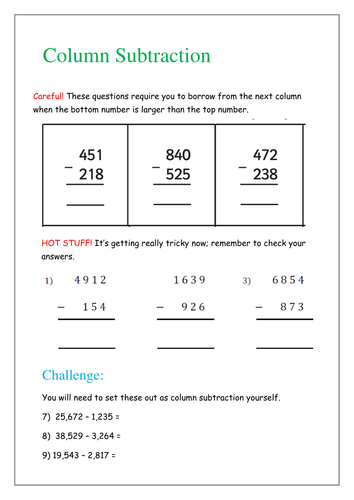 Subtract whole numbers with more than 4 digits, including using formal ...