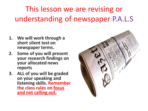 IGCSE/GCSE  Language focus work on Newspaper language