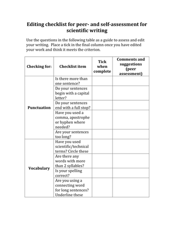 Peer- and/or self-assessment for scientific writing (literacy)