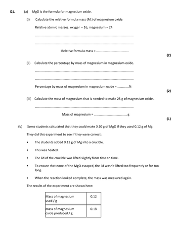 TEST: Quantitative Chem, HIgher Trilogy, AQA GCSE