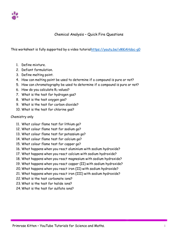 Chemical Analysis. AQA C2-Topic 8 Quick Fire Questions. 9-1 GCSE chemistry or combined science revis