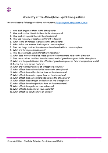 Chemistry of the atmosphere. AQA C2-Topic 9 Quick Fire Questions. 9-1 GCSE Chemistry or combined sci