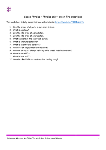 Space Physics. AQA P2-Topic 8 Quick Fire Questions. 9-1 GCSE physics or combined science revision
