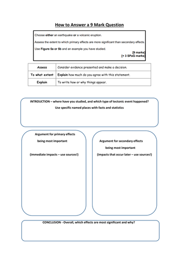 AQA GCSE Geography 9 marker worksheets