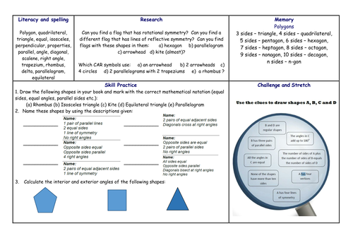 Properties of Shapes Homework