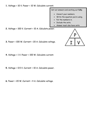 P=IV Calculations, Very Structured, GCSE Physics
