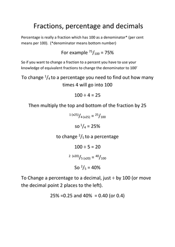 Fractions to decimals and percentage