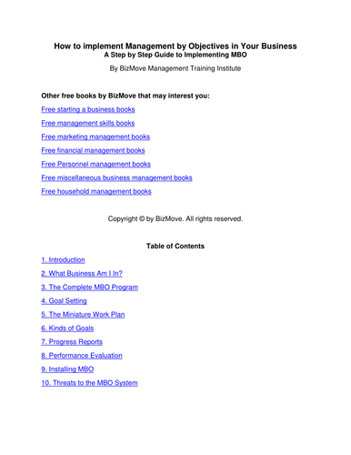 9609 CIE A Level Unit 2 Management by Objectives, Implementing Management By Objectives