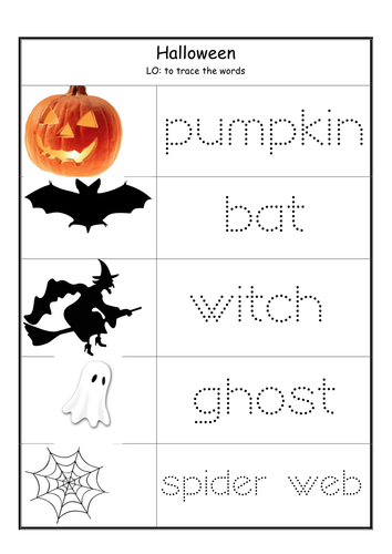 Halloween. Writing and reading worksheets.