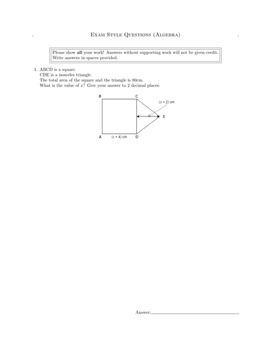 Algebra Exam Style Questions - AQA GCSE Higher (new 9-1 Grade Exams)
