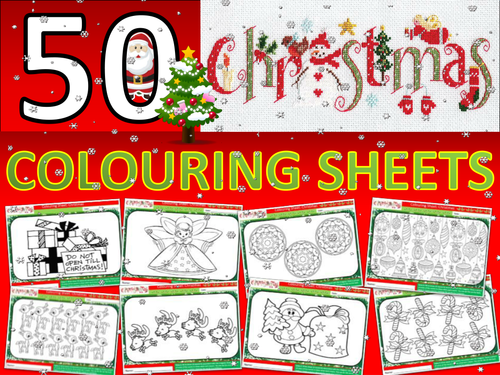 50 x Christmas Colouring Sheets Keyword Starter Settler Art RE PSHE Cover Xmas Lesson