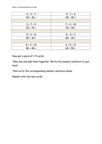 Y2 Number bonds to 10 and related facts to 100 based on White Rose