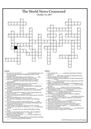 The World News Crossword - October 1st, 2017