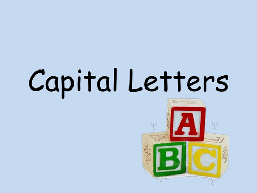 Powerpoint to show what capital letters look like in relation to lower case letters of the alphabet.