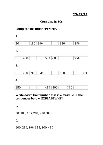 Counting in 50s MASTERY year 3