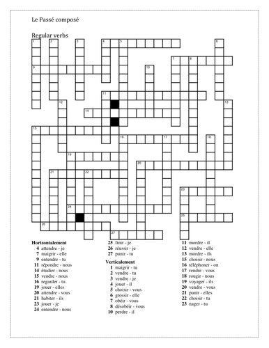 Passé composé Variety French Verbs Crosswords | Teaching Resources