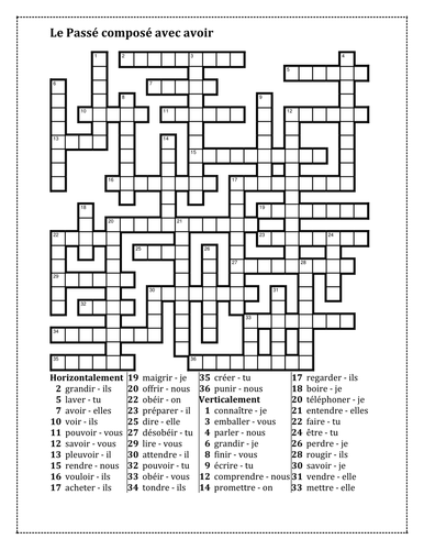 Passé composé avec avoir Crossword 1