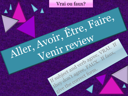 Aller Avoir Être Faire Venir French Verbs Review Game