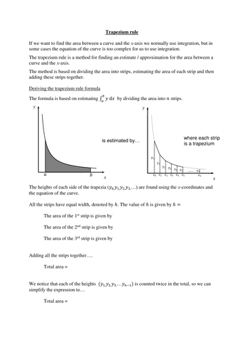 Trapezium rule worksheet to introduce and practise using it (new A level)