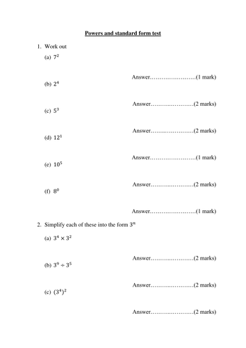 Powers and standard form test