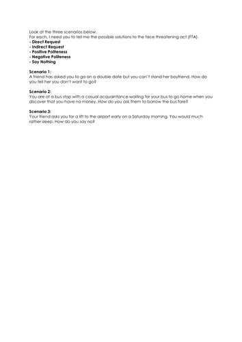 A Level Face Theory and Politeness Theory