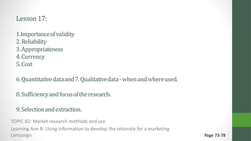 Unit 2 Developing a Marketing Campaign Lesson 17 Validity / Reliability of Data