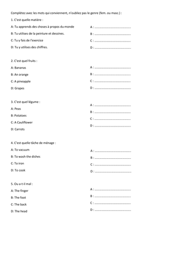 Activity to revise vocabulary IGCSE